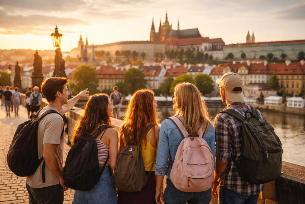 Prag, Karlsbrücke, Prager Burg, Schülergruppe